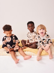 Black/Ecru Animal Short Sleeve 3 Pack Pyjama Set (9mths-12yrs) - Image 1 of 5