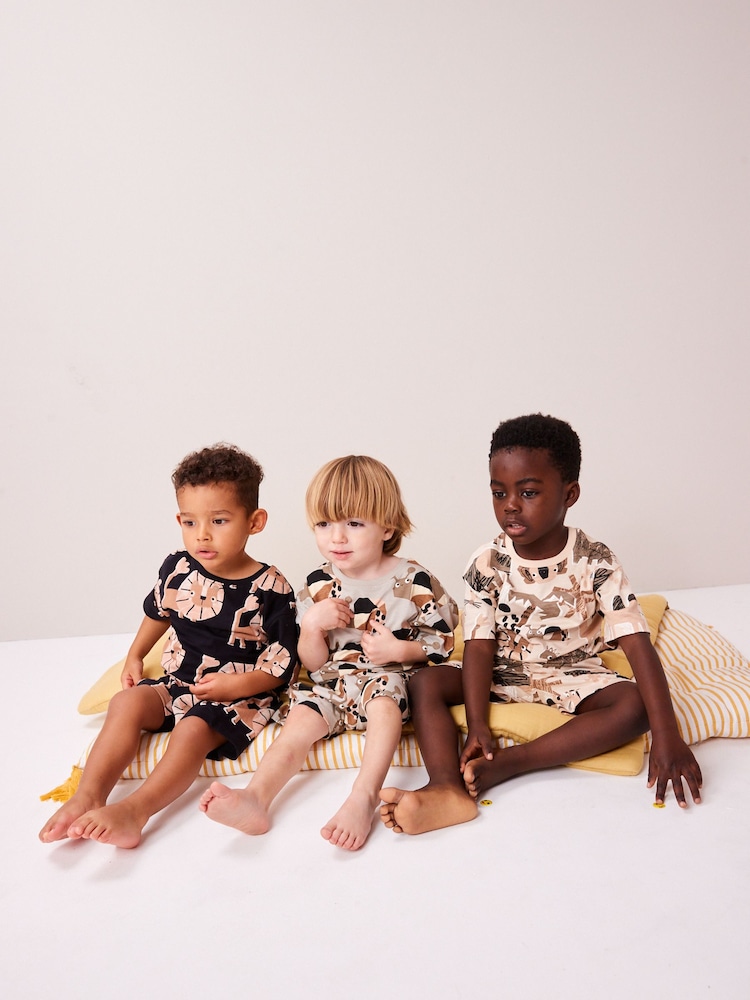 Black/Ecru Animal Short Sleeve 3 Pack Pyjama Set (9mths-12yrs) - Image 2 of 5