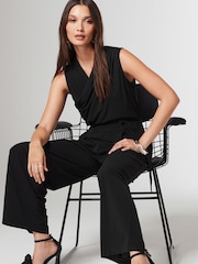Black Sleeveless Ruched Shoulder Jumpsuit - Image 1 of 5