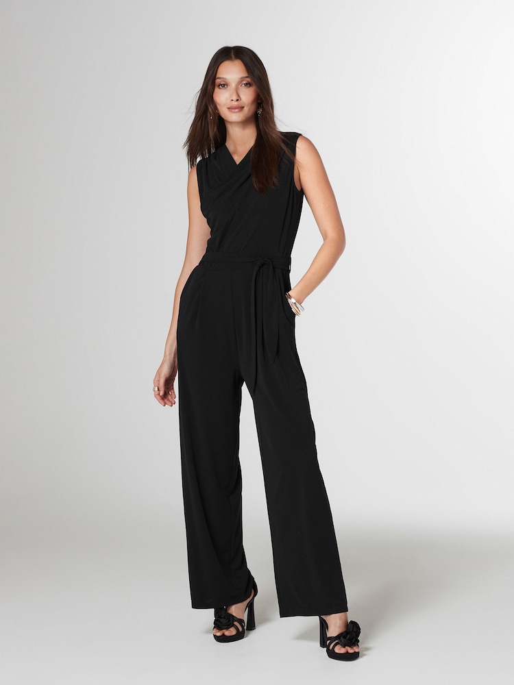 Black Sleeveless Ruched Shoulder Jumpsuit - Image 2 of 5