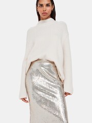 Whistles Silver Sequin Midi Skirt - Image 1 of 5