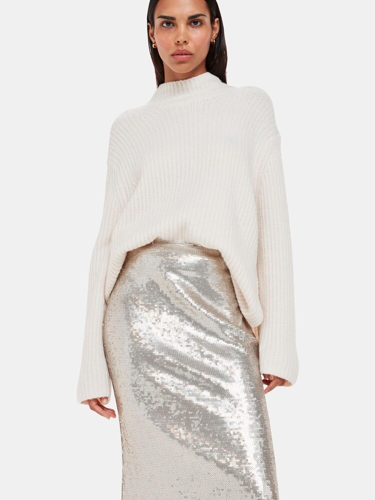 Whistles Silver Sequin Midi Skirt - Image 1 of 5
