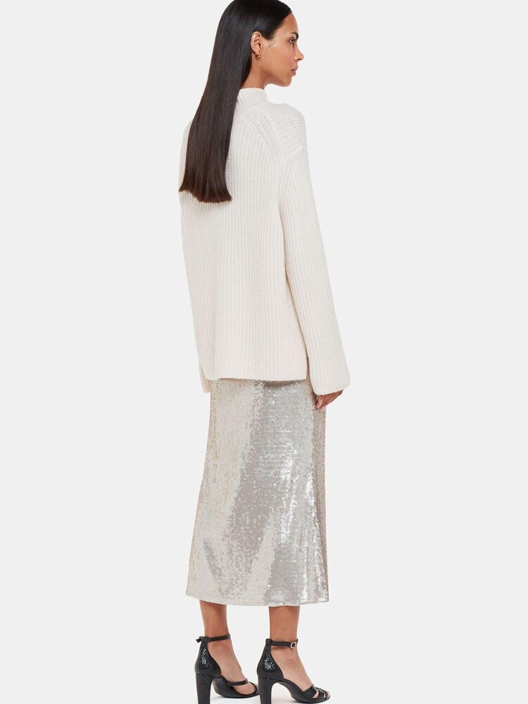 Whistles Silver Sequin Midi Skirt - Image 2 of 5