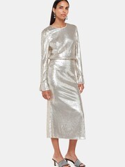 Whistles Silver Sequin Midi Skirt - Image 4 of 5