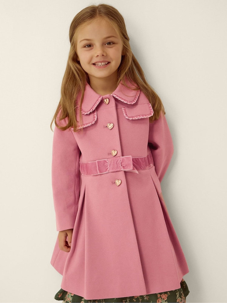 Monsoon Pink Velvet Bow A-Line Coat - Image 1 of 4