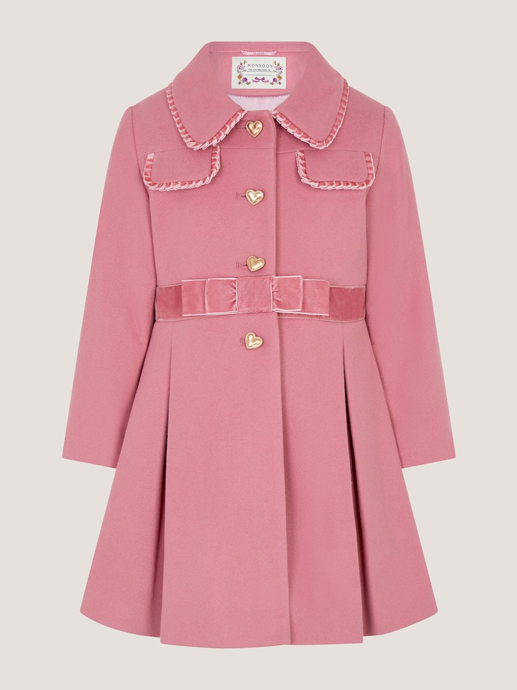 Monsoon Pink Velvet Bow A-Line Coat - Image 2 of 4