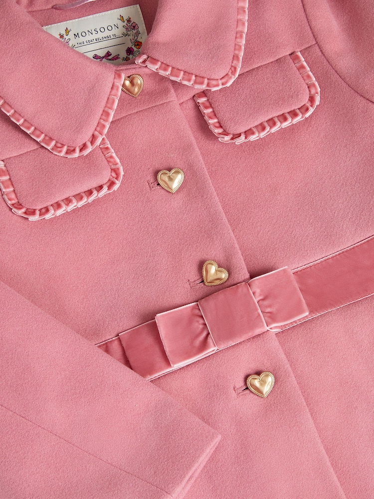 Monsoon Pink Velvet Bow A-Line Coat - Image 4 of 4