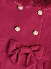 Monsoon Red Faux Fur Hood Bow Coat - Image 5 of 5