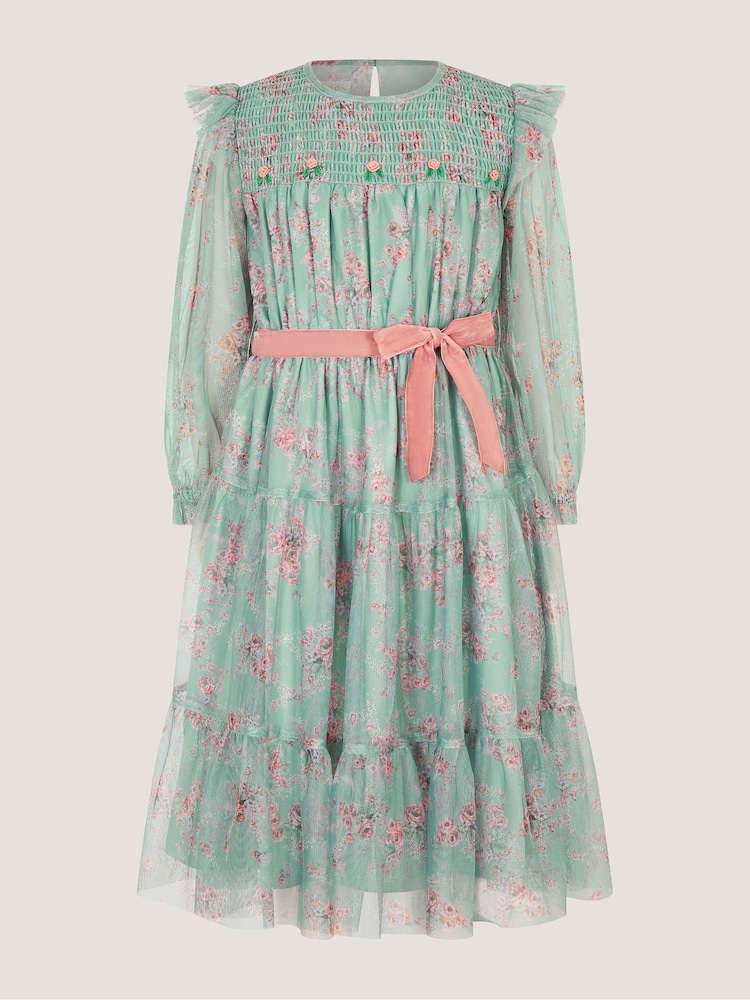 Monsoon Green Ditsy Floral Print Belted Dress - Image 2 of 4 Monsoon Green Ditsy Floral Print Belted Dress - Image 2 of 4