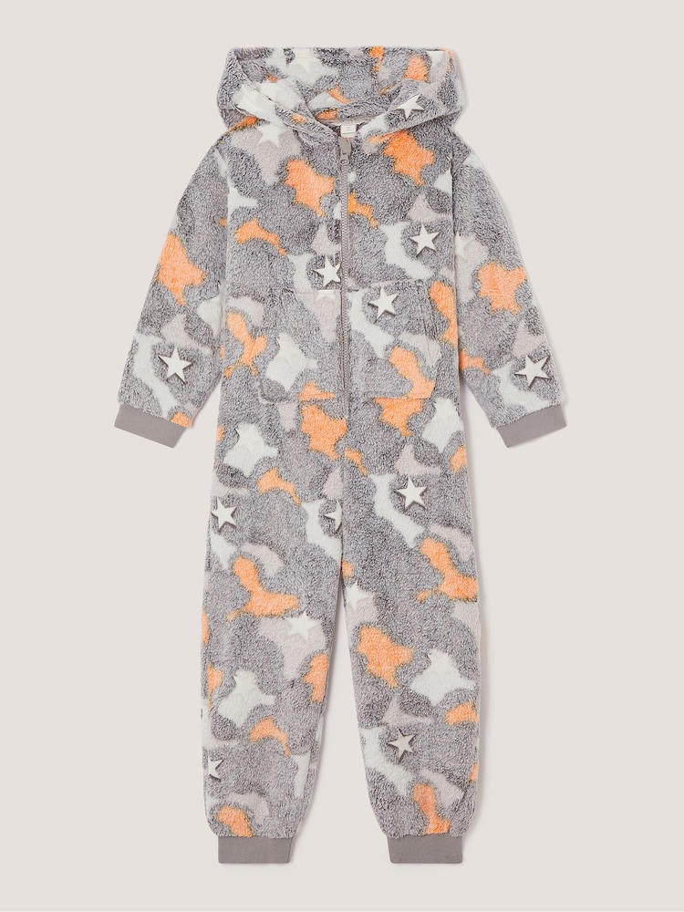 Monsoon Grey Glow In The Dark Camo Fleece Onesie - Image 1 of 3 Monsoon Grey Glow In The Dark Camo Fleece Onesie - Image 1 of 3