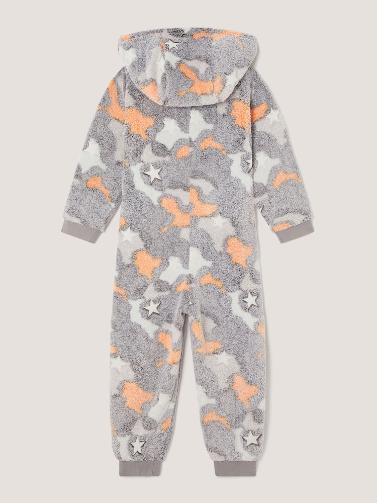 Monsoon Grey Glow In The Dark Camo Fleece Onesie - Image 2 of 3 Monsoon Grey Glow In The Dark Camo Fleece Onesie - Image 2 of 3