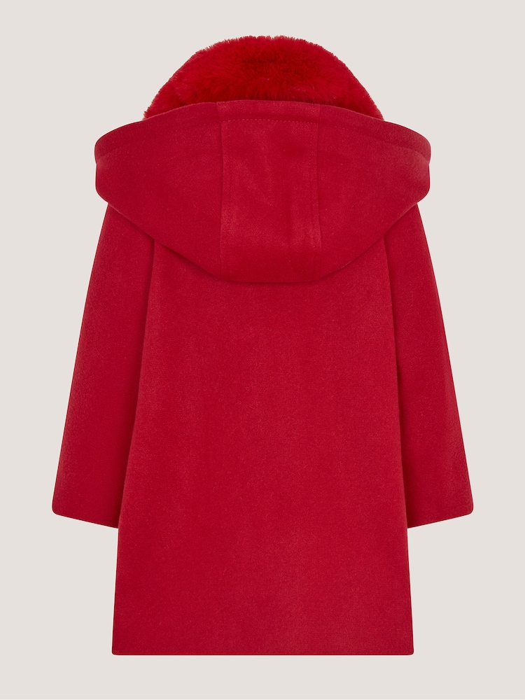 Monsoon Red Baby Faux Fur Collar Rosette Coat - Image 2 of 3