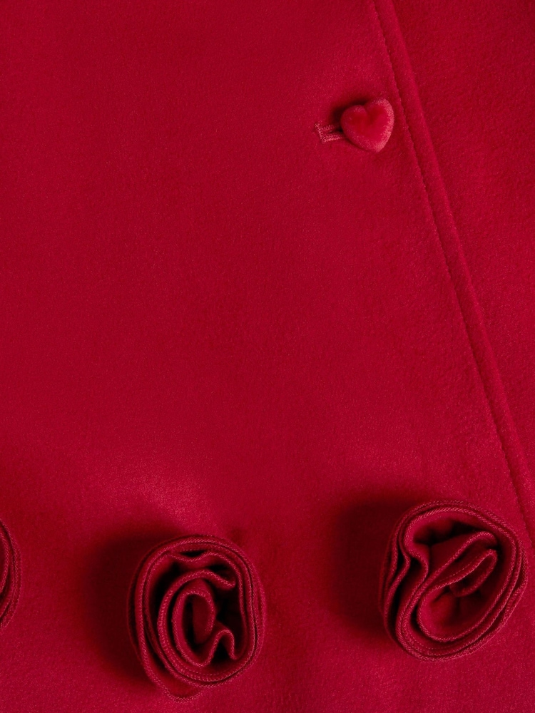 Monsoon Red Baby Faux Fur Collar Rosette Coat - Image 3 of 3