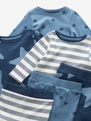 Blue/White Stars 3 Pack Snuggle 100% Cotton Pyjamas (9mths-10yrs) - Image 3 of 10