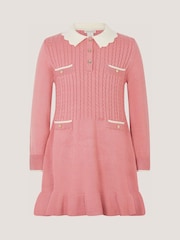 Monsoon Pink Long Sleeve Cable Knitted Dress - Image 2 of 3