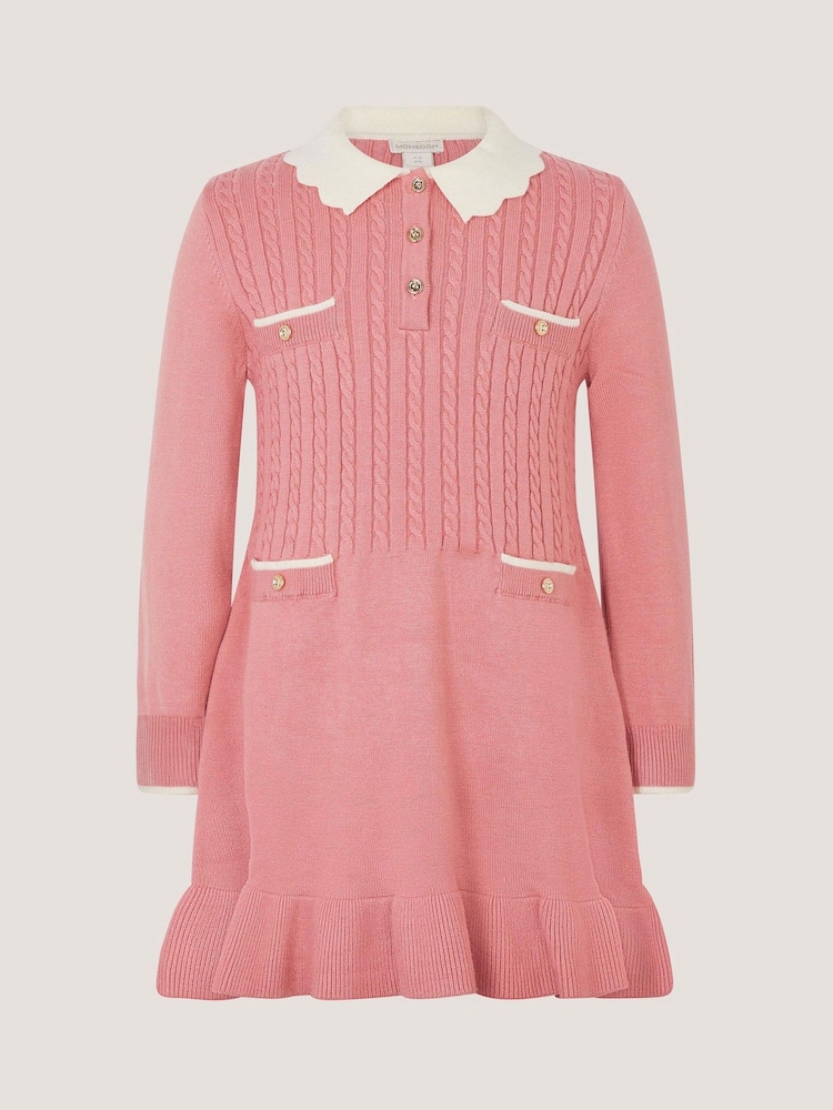 Monsoon Pink Long Sleeve Cable Knitted Dress - Image 2 of 3 Monsoon Pink Long Sleeve Cable Knitted Dress - Image 2 of 3