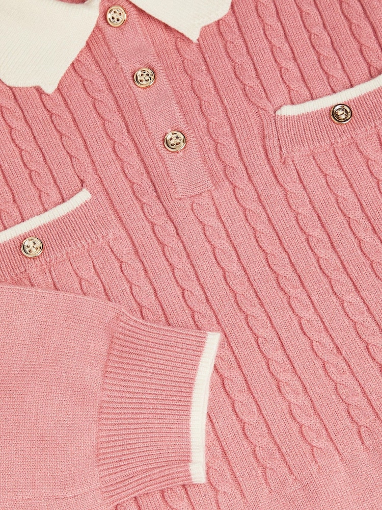 Monsoon Pink Long Sleeve Cable Knitted Dress - Image 3 of 3 Monsoon Pink Long Sleeve Cable Knitted Dress - Image 3 of 3