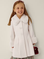 Monsoon Cream Isabella Faux Fur Collar Coat - Image 1 of 4