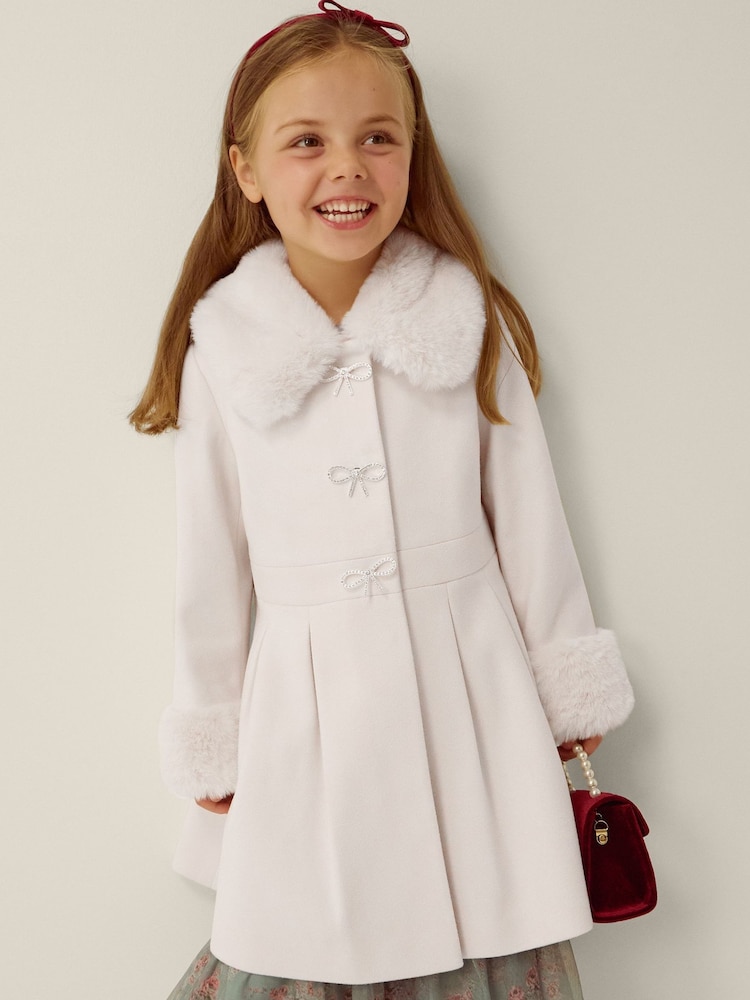 Monsoon Cream Isabella Faux Fur Collar Coat - Image 1 of 4 Monsoon Cream Isabella Faux Fur Collar Coat - Image 1 of 4