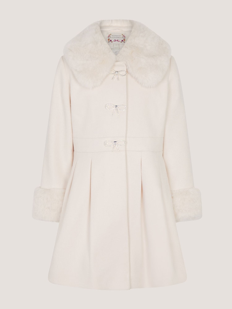 Monsoon Cream Isabella Faux Fur Collar Coat - Image 2 of 4 Monsoon Cream Isabella Faux Fur Collar Coat - Image 2 of 4