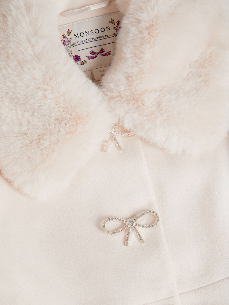 Monsoon Cream Isabella Faux Fur Collar Coat - Image 4 of 4 Monsoon Cream Isabella Faux Fur Collar Coat - Image 4 of 4