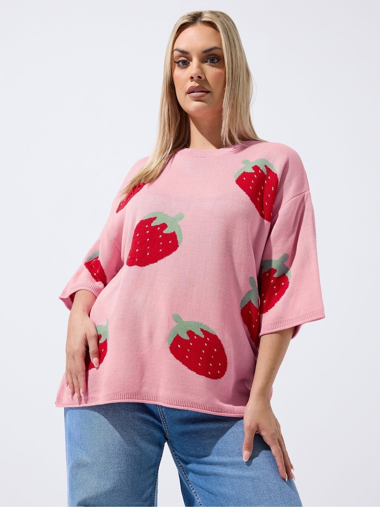 Yours Curve Pink Limited Knitted Boxy Top - Image 1 of 5 Yours Curve Pink Limited Knitted Boxy Top - Image 1 of 5