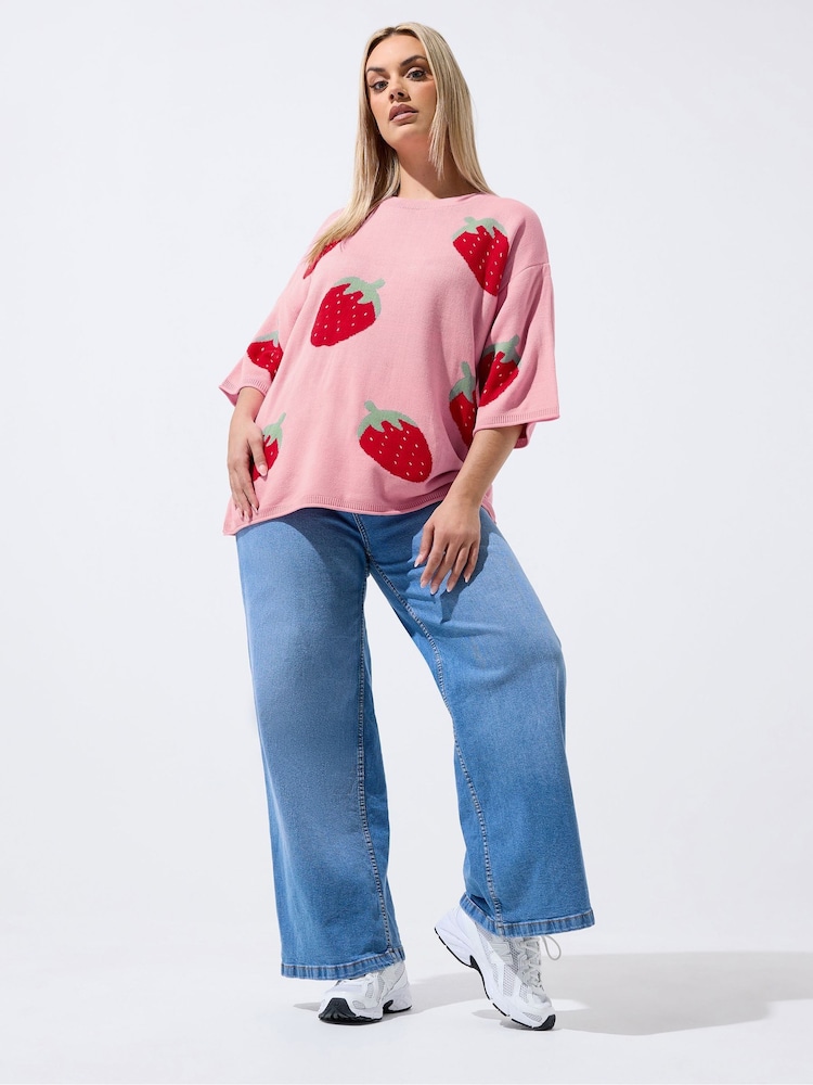 Yours Curve Pink Limited Knitted Boxy Top - Image 2 of 5 Yours Curve Pink Limited Knitted Boxy Top - Image 2 of 5