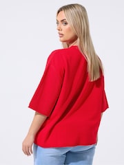 Yours Curve Red Limited Knitted Boxy Top - Image 3 of 5