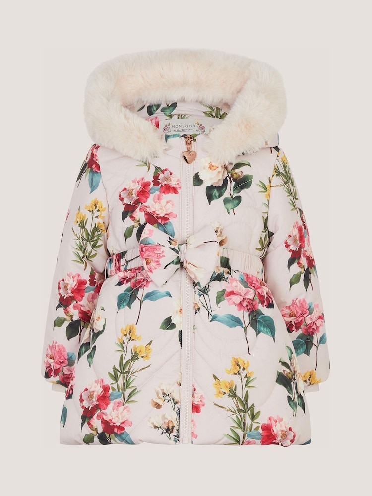 Monsoon Cream Baby Botanical Print Puffer Coat - Image 1 of 3