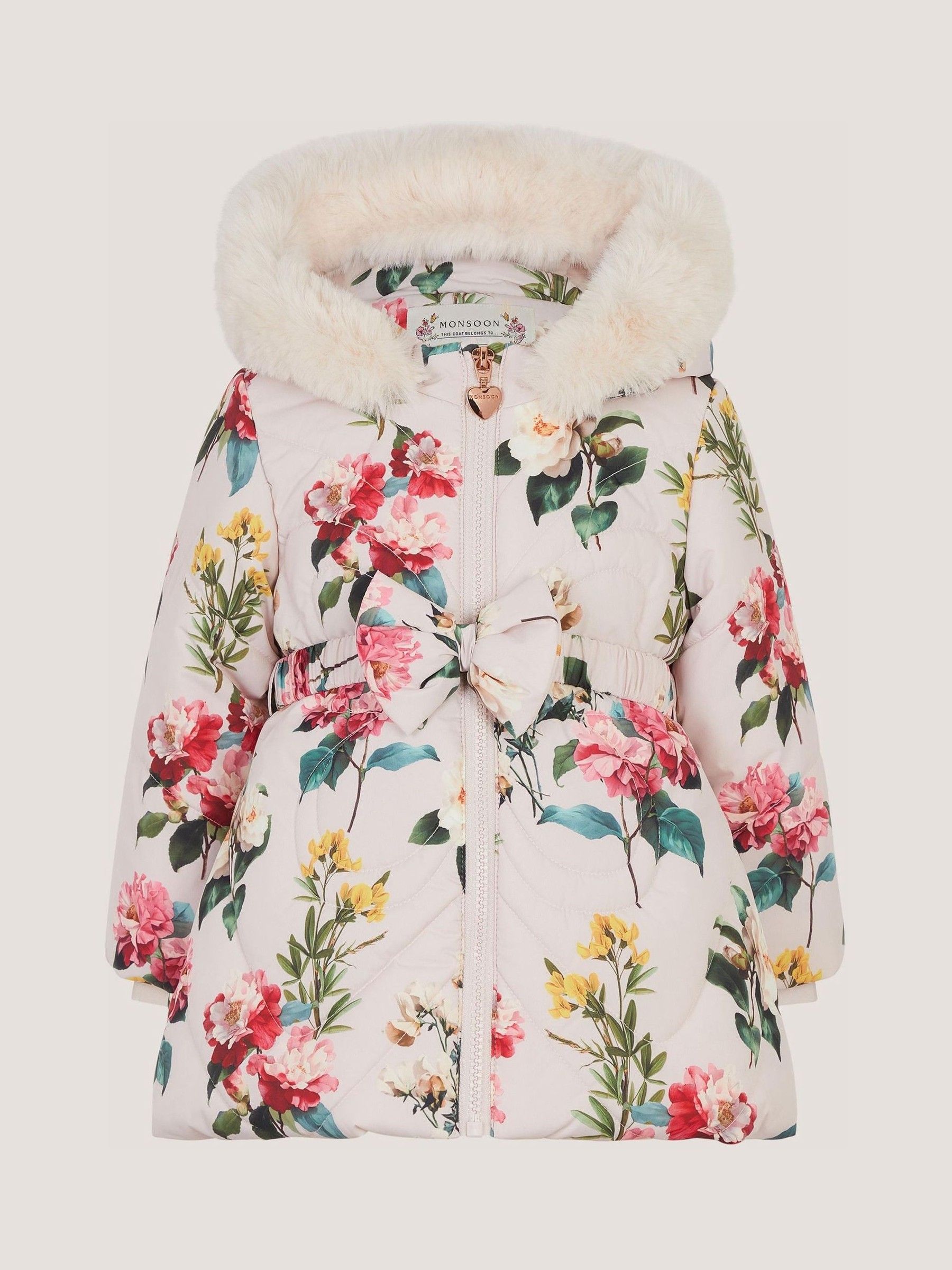 Monsoon Cream Baby Botanical Print Puffer Coat view 1