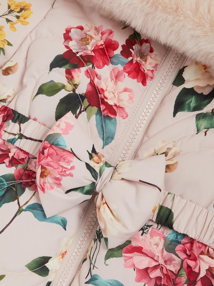 Monsoon Cream Baby Botanical Print Puffer Coat - Image 3 of 3