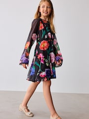 Baker by Ted Baker Floral Chiffon Black Dress - Image 1 of 12