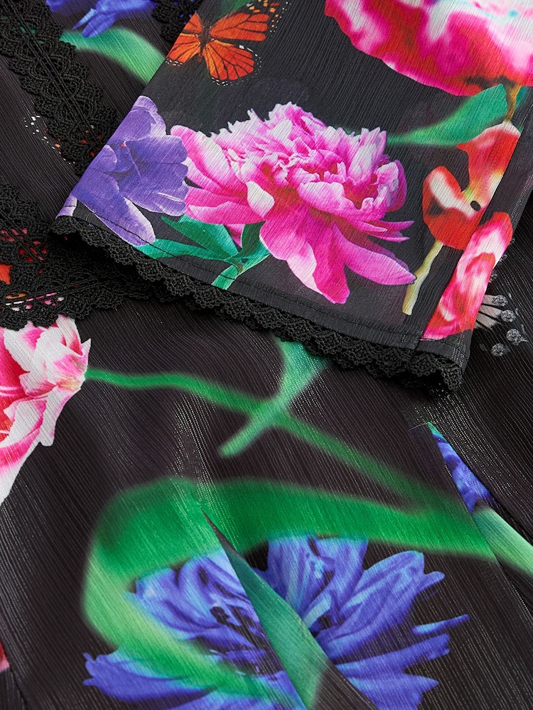 Baker by Ted Baker Floral Chiffon Black Dress - Image 12 of 12