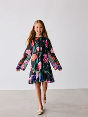 Baker by Ted Baker Floral Chiffon Black Dress - Image 2 of 12