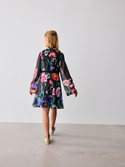 Baker by Ted Baker Floral Chiffon Black Dress - Image 3 of 12