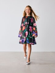 Baker by Ted Baker Floral Chiffon Black Dress - Image 4 of 12