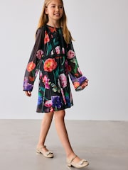 Baker by Ted Baker Floral Chiffon Black Dress - Image 5 of 12