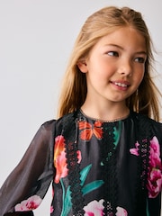 Baker by Ted Baker Floral Chiffon Black Dress - Image 7 of 12