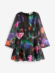 Baker by Ted Baker Floral Chiffon Black Dress - Image 8 of 12