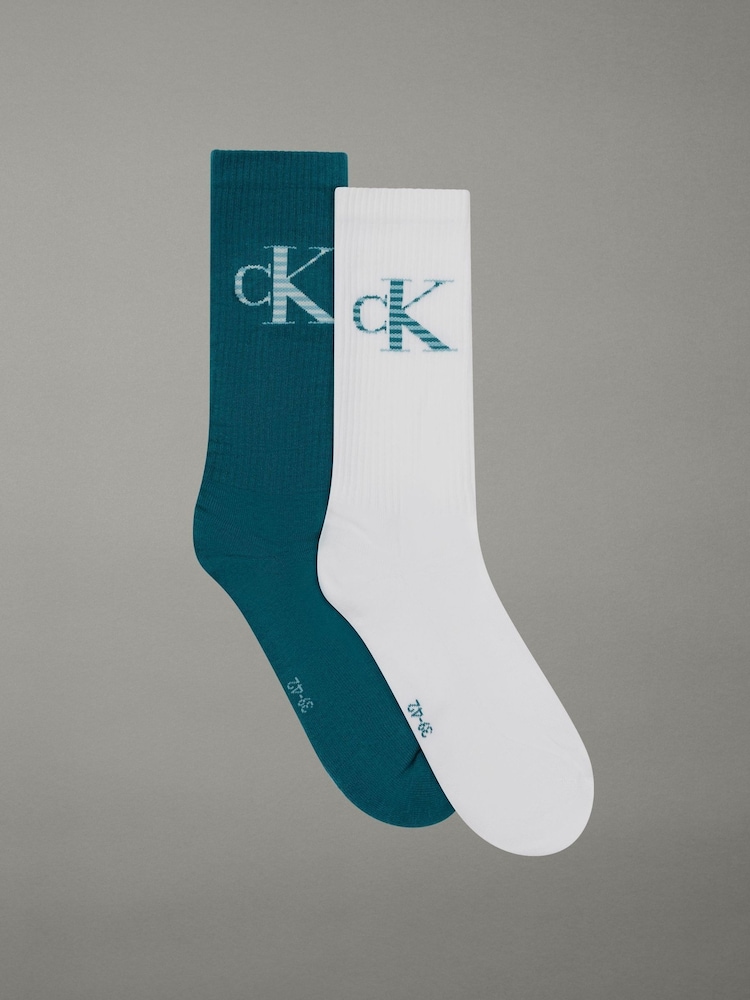 Calvin Klein White Calvin Klein Jeans Mens Logo 2 Pack Socks - Image 1 of 2 Calvin Klein White Calvin Klein Jeans Mens Logo 2 Pack Socks - Image 1 of 2