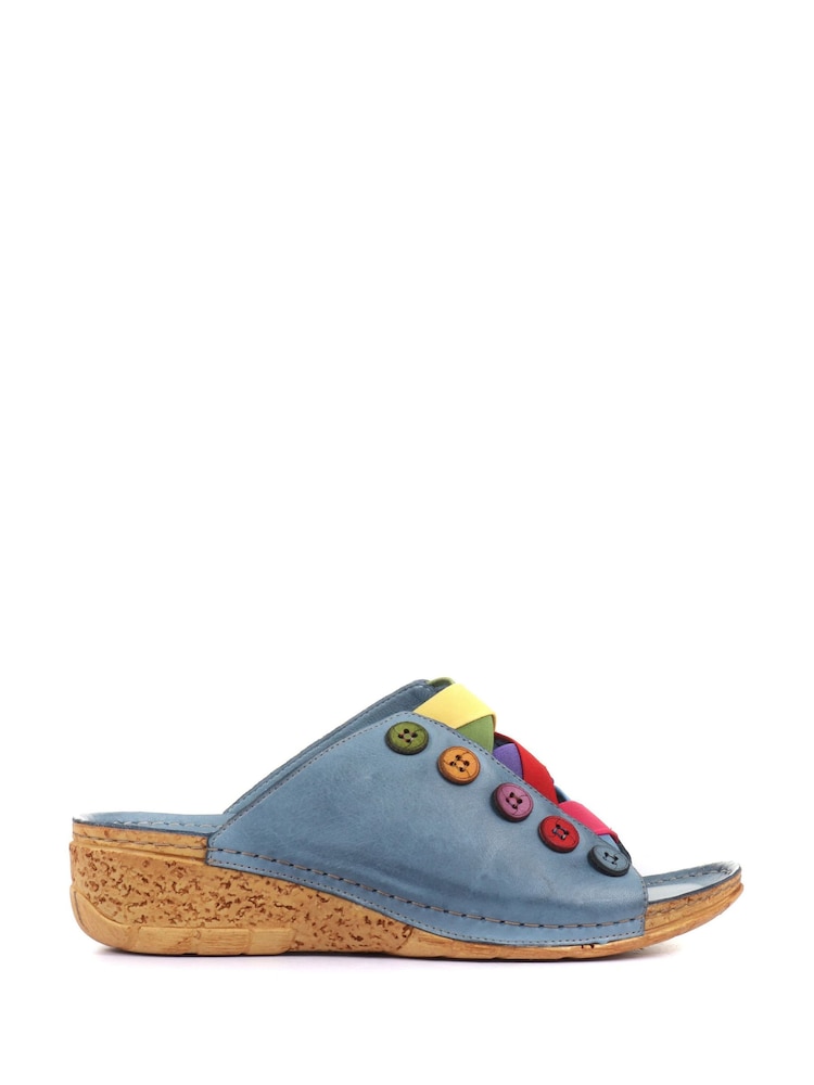 Buy Pavers Blue Leather Mule Wedge Sandals from Next Oman