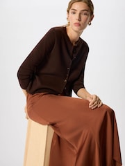 Whistles Brown Panel Waist Satin Midi Skirt - Image 1 of 5