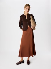 Whistles Brown Panel Waist Satin Midi Skirt - Image 2 of 5