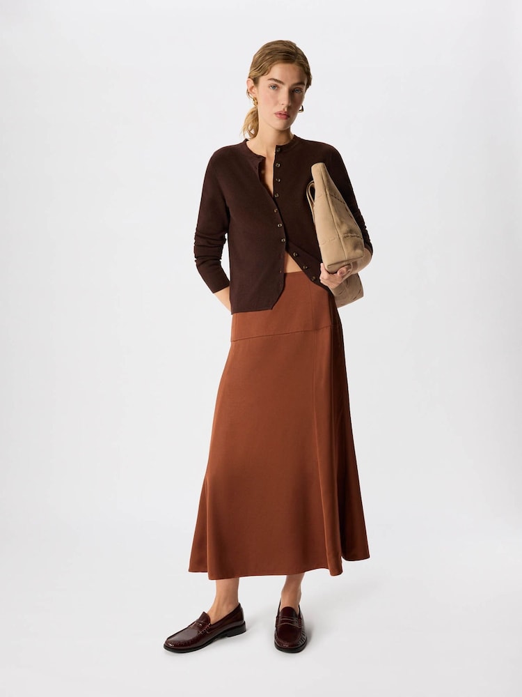Whistles Brown Panel Waist Satin Midi Skirt - Image 2 of 5 Whistles Brown Panel Waist Satin Midi Skirt - Image 2 of 5