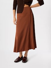 Whistles Brown Panel Waist Satin Midi Skirt - Image 3 of 5