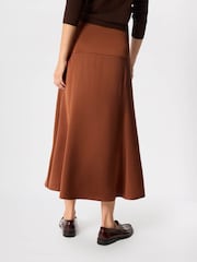 Whistles Brown Panel Waist Satin Midi Skirt - Image 4 of 5