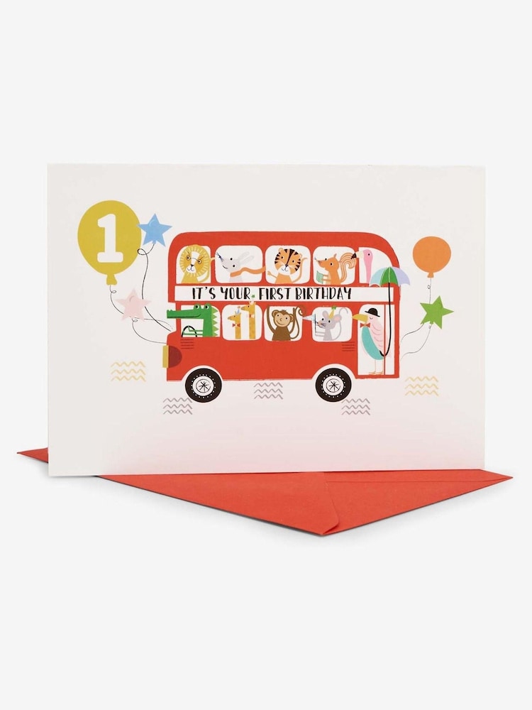 Tarjeta de felicitación de primer cumpleaños con autobús de Jojo Maman Bébé - Imagen 1 de 1