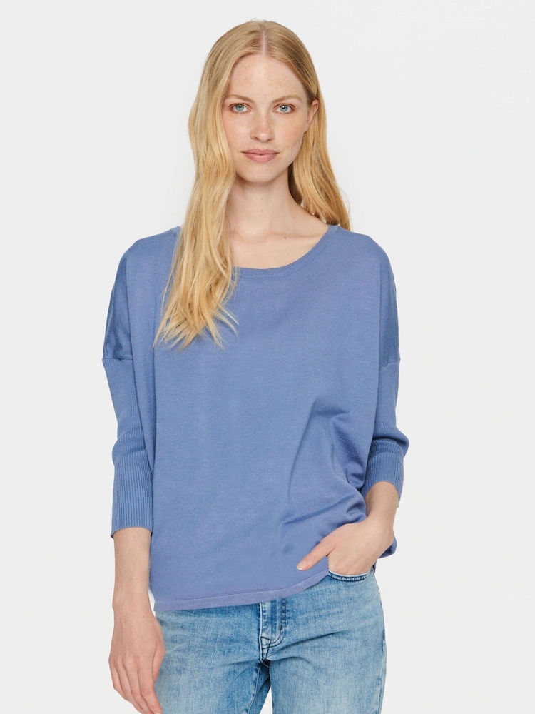 Saint Tropez Blue Mila Knitted 3/4 Sleeve Pullover - Image 1 of 5 Saint Tropez Blue Mila Knitted 3/4 Sleeve Pullover - Image 1 of 5