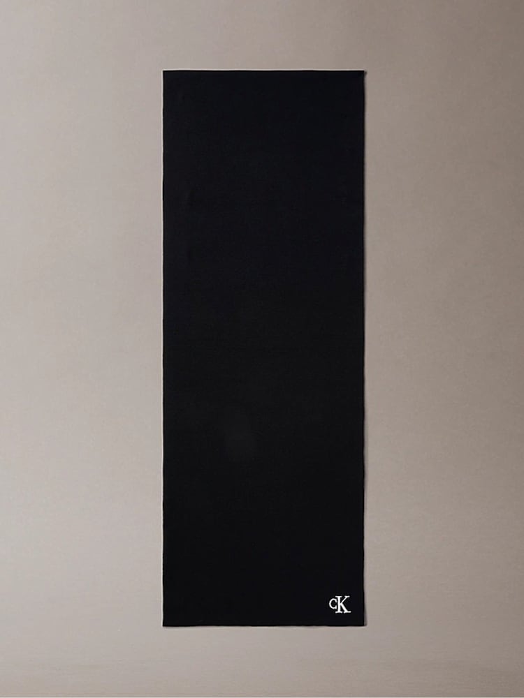 Calvin Klein Black Signature Logo Scarf - Image 2 of 4 Calvin Klein Black Signature Logo Scarf - Image 2 of 4