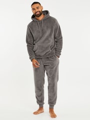 Threadbare Grey Borg Hooded Loungewear Set - Image 1 of 3